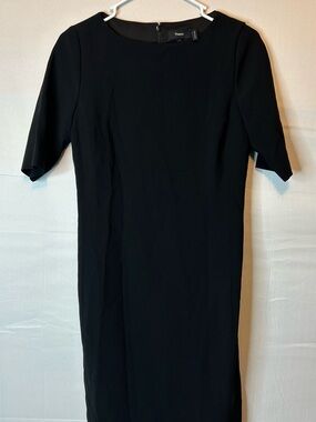 Theory Women’s Size 4 Black Boatneck Midi Dress Crepe Quiet Luxury 62
